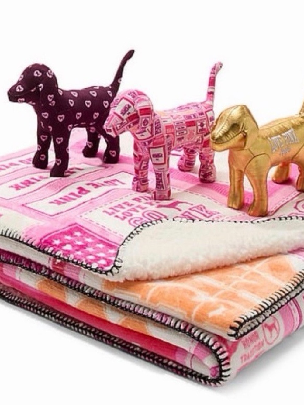 PINK Victoria's Secret Sherpa Throw Blanket with Mystery Mini Dog Décor